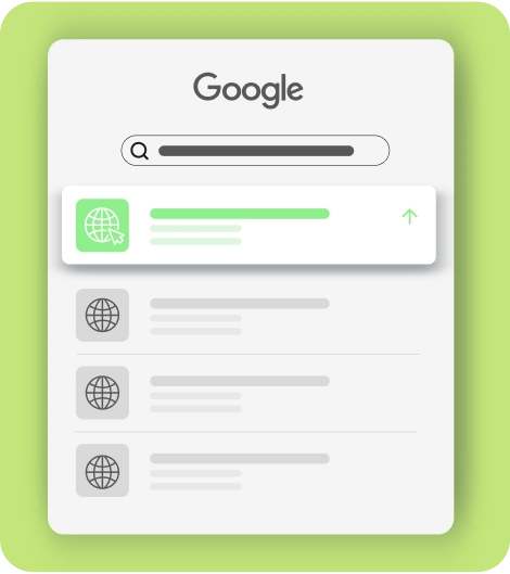 Постигане на първа позиция в Google с професионални SEO услуги от DEMA Илюстрация на резултати от търсене в Google с първа позиция – пример за ефективна SEO оптимизация от DEMA