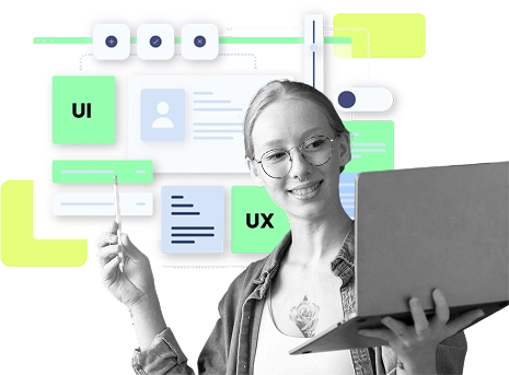 Дизайнер демонстрира UI и UX елементи за уеб разработка – DEMA, експерт в уеб дизайн и дигитален маркетинг.