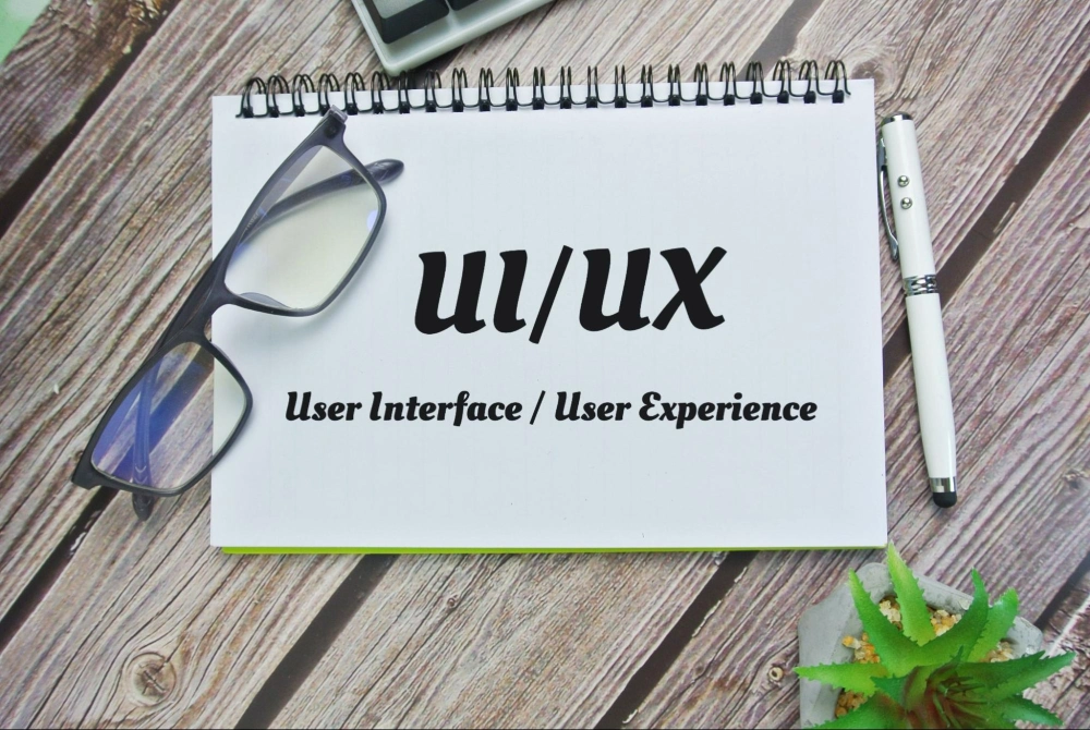 Блокнот с надпис UI/UX – потребителски интерфейс и потребителско изживяване, уеб дизайн от DEMA