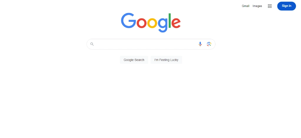 Начална страница на Google с минималистичен потребителски интерфейс и търсачка – DEMA